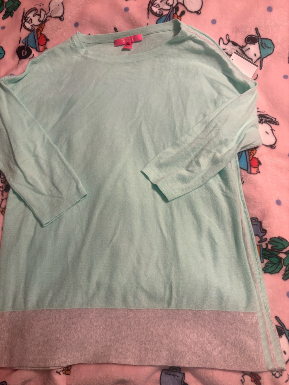 Lilly Pulitzer Mint Green Sweater with Gray Hem size small Dayna resort coolmax
